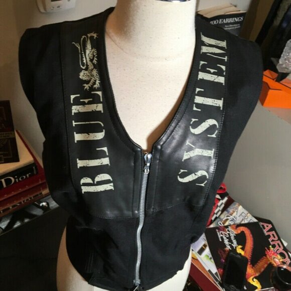 Blue System Black Cotton Flax Leather Trim Vest - Picture 7 of 12